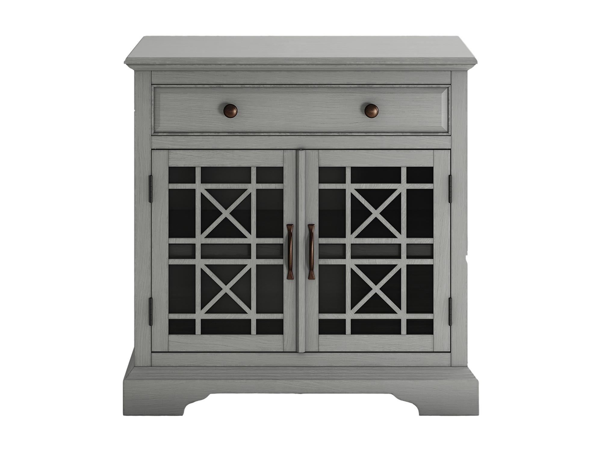 Drewniana komoda z przeszklonymi frontami w stylu klasycznym kolor szary