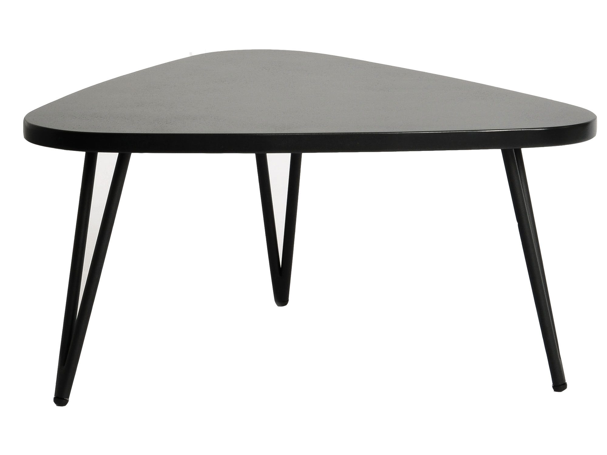 Nowoczesny stolik kawowy o asymetrycznym kształcie i metalowych nogach