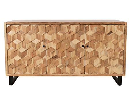 Drewniana komoda z geometrycznymi frontami w stylu industrialnym kolor naturalny