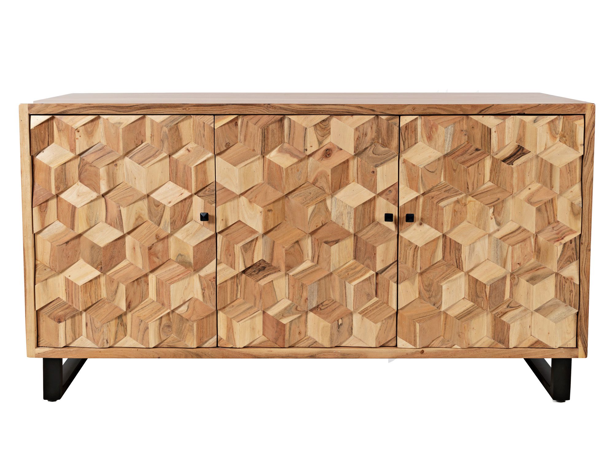 Drewniana komoda z geometrycznymi frontami w stylu industrialnym kolor naturalny