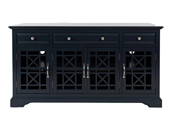 Dřevěná komoda se třemi zásuvkami a prosklenými dveřmi v klasickém stylu, černá barva