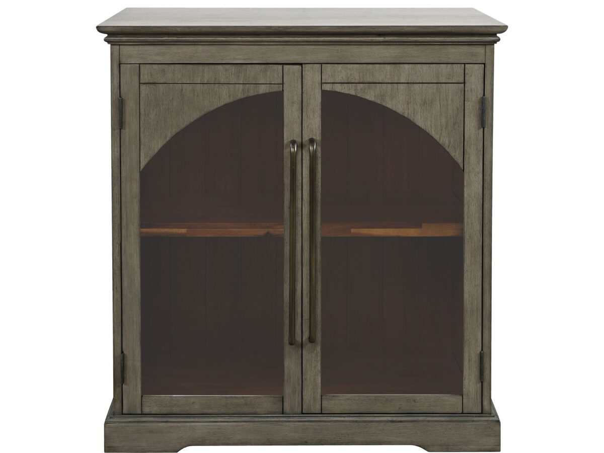 Grau-olive Holzkommode Glastüren Avola