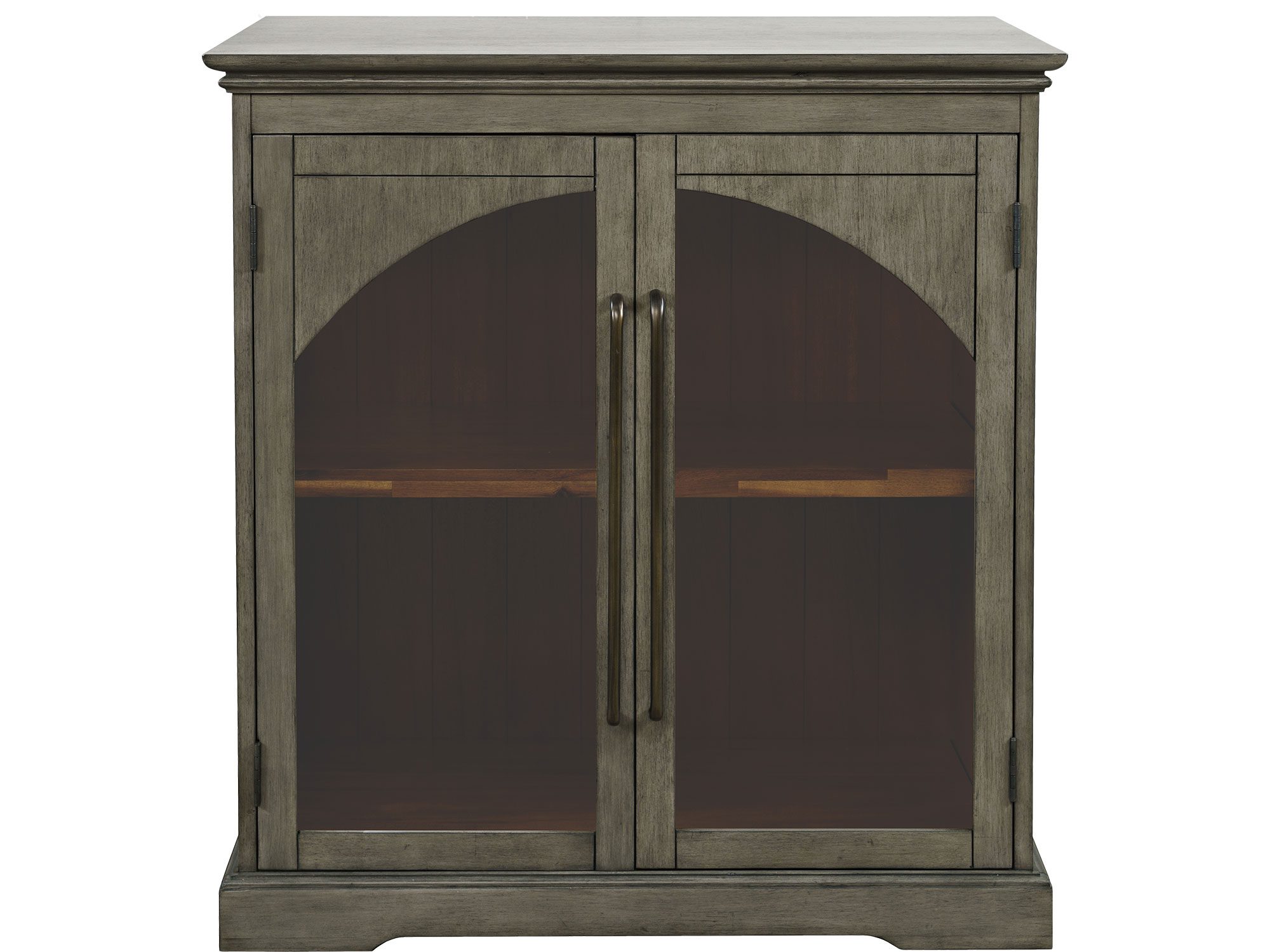 Witryna do salonu z czarnymi ramami i przeszklonymi drzwiami