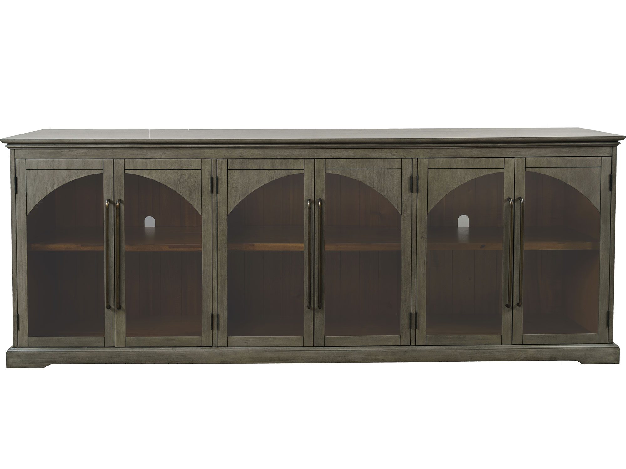 Stylowa witryna z czarnymi detalami i przeszklonymi frontami