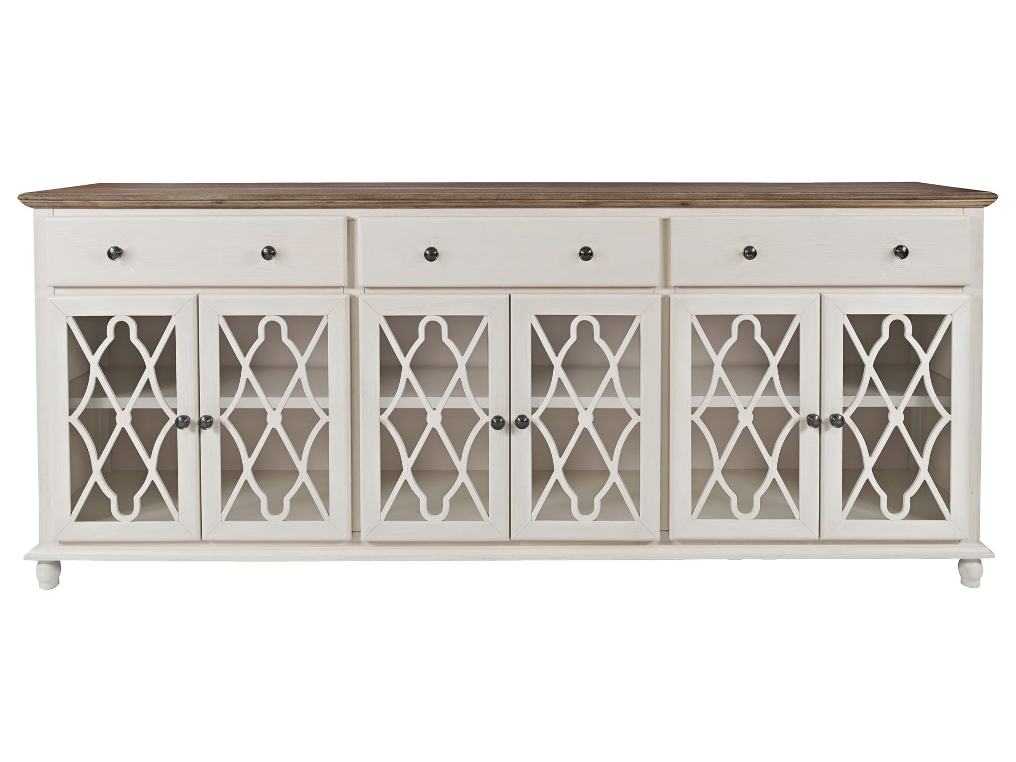 Drewniana komoda z przeszklonymi drzwiami w stylu klasycznym kolor beżowy