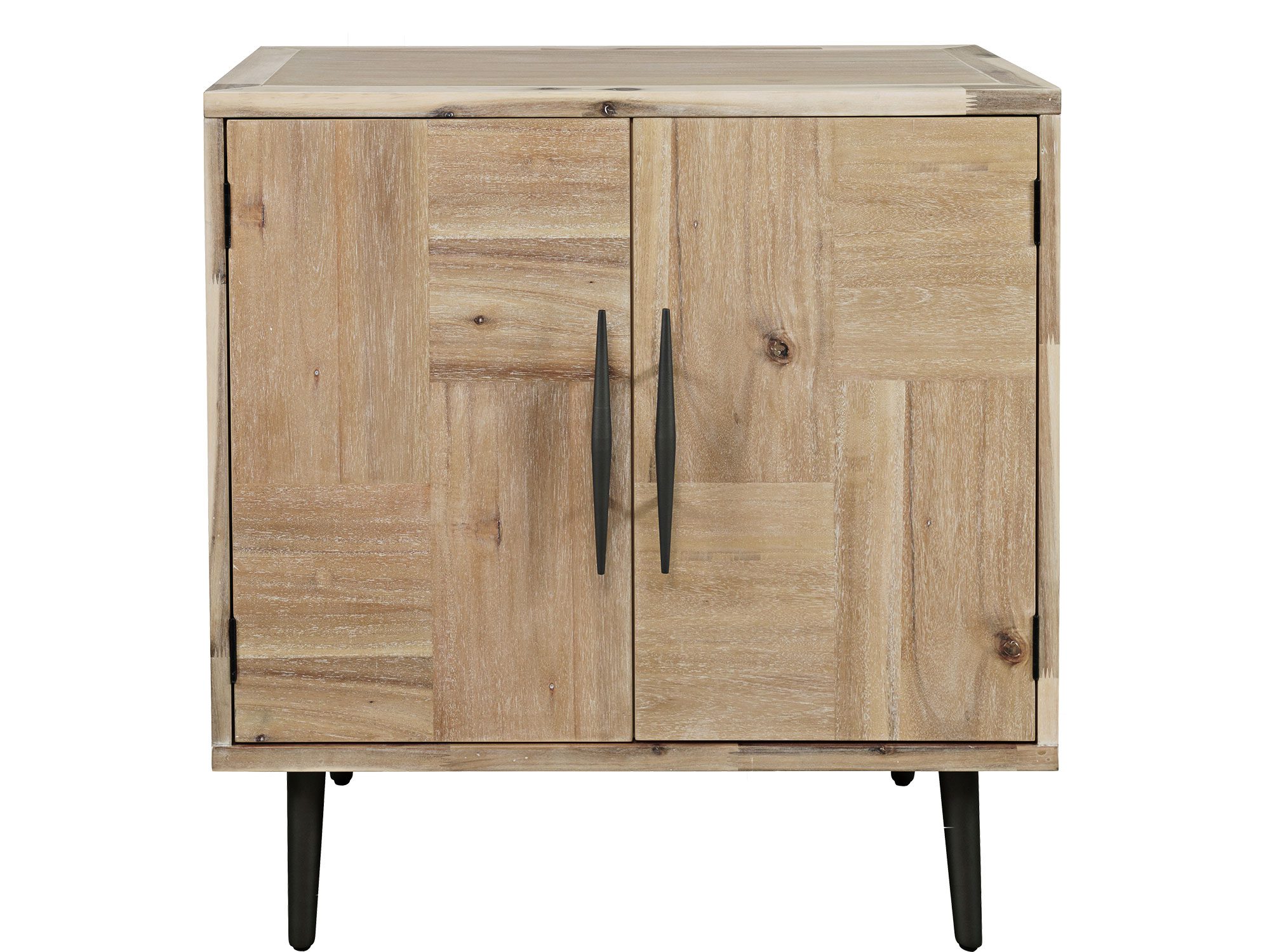 Komoda z drewnianymi frontami i metalowymi detalami