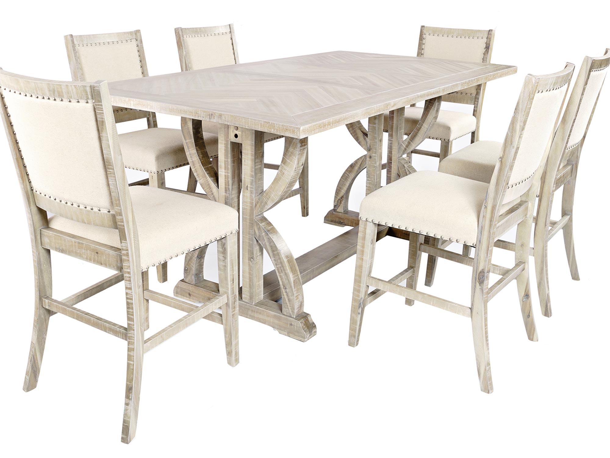 Elegancki stół do jadalni z drewnianym blatem i białymi krzesłami