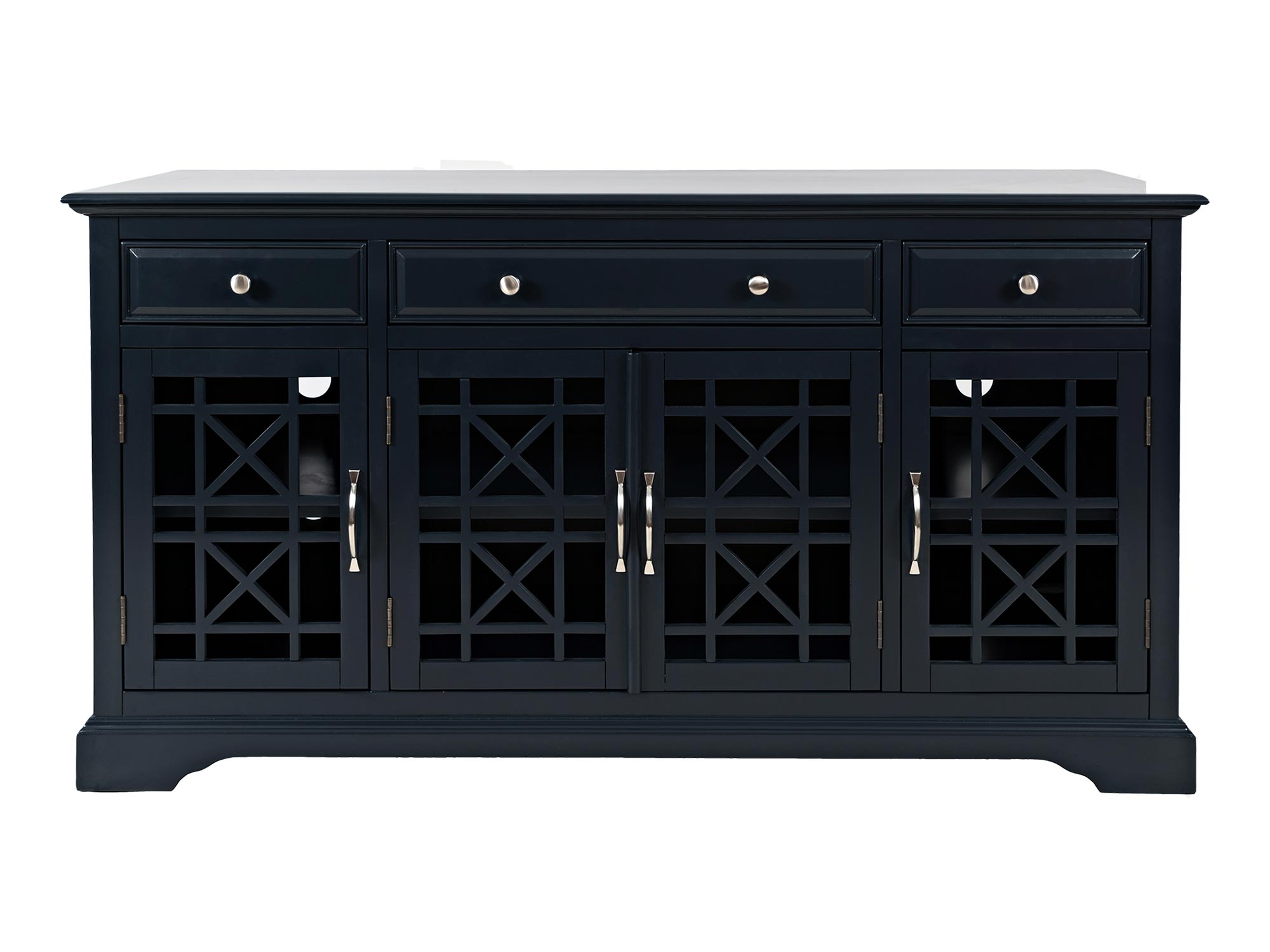 Drewniana komoda z trzema szufladami i przeszklonymi drzwiami w stylu klasycznym kolor czarny