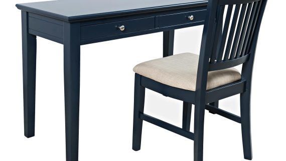 Miniaturka 1 - Granatowe biurko z szufladami w stylu klasycznym do gabinetu