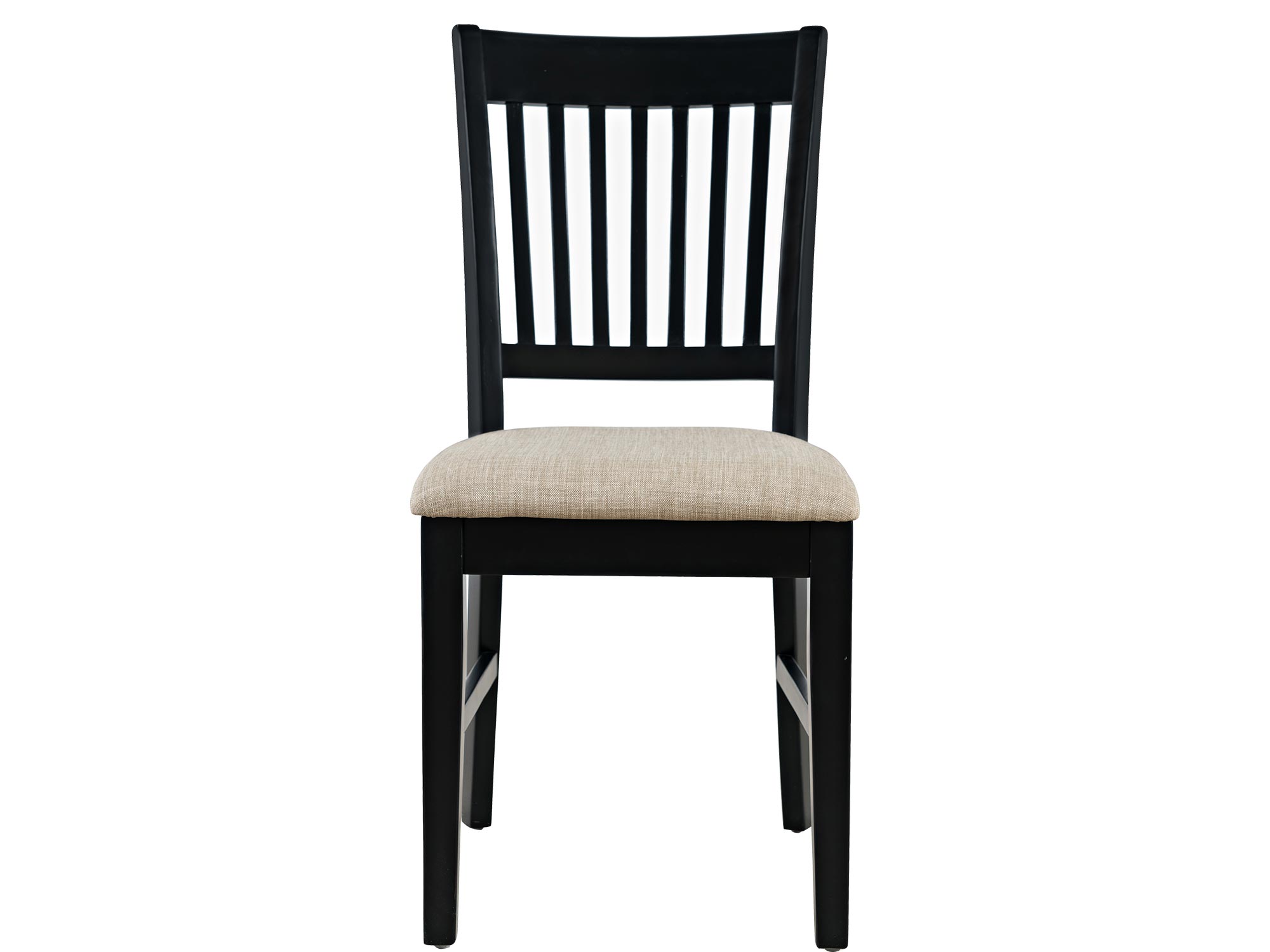 Klasyczne krzesło z czarnym stelażem i tapicerowanym siedziskiem