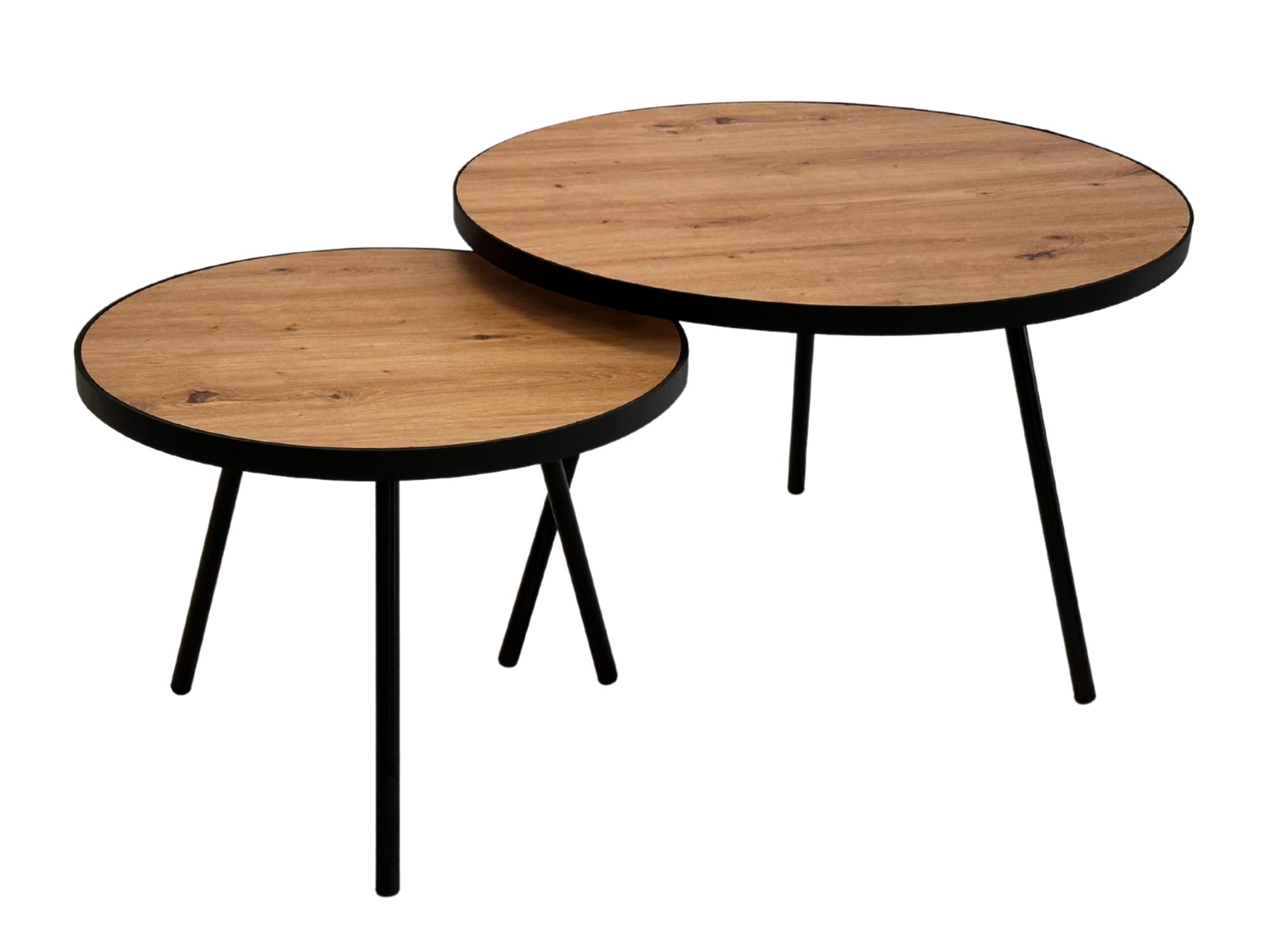 Komplet dwóch okrągłych stolików o różnych wysokościach