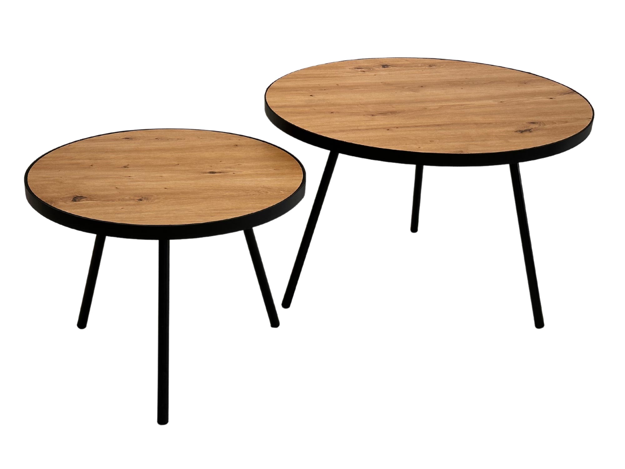 Zestaw dwóch stolików okrągłych z metalowymi nogami