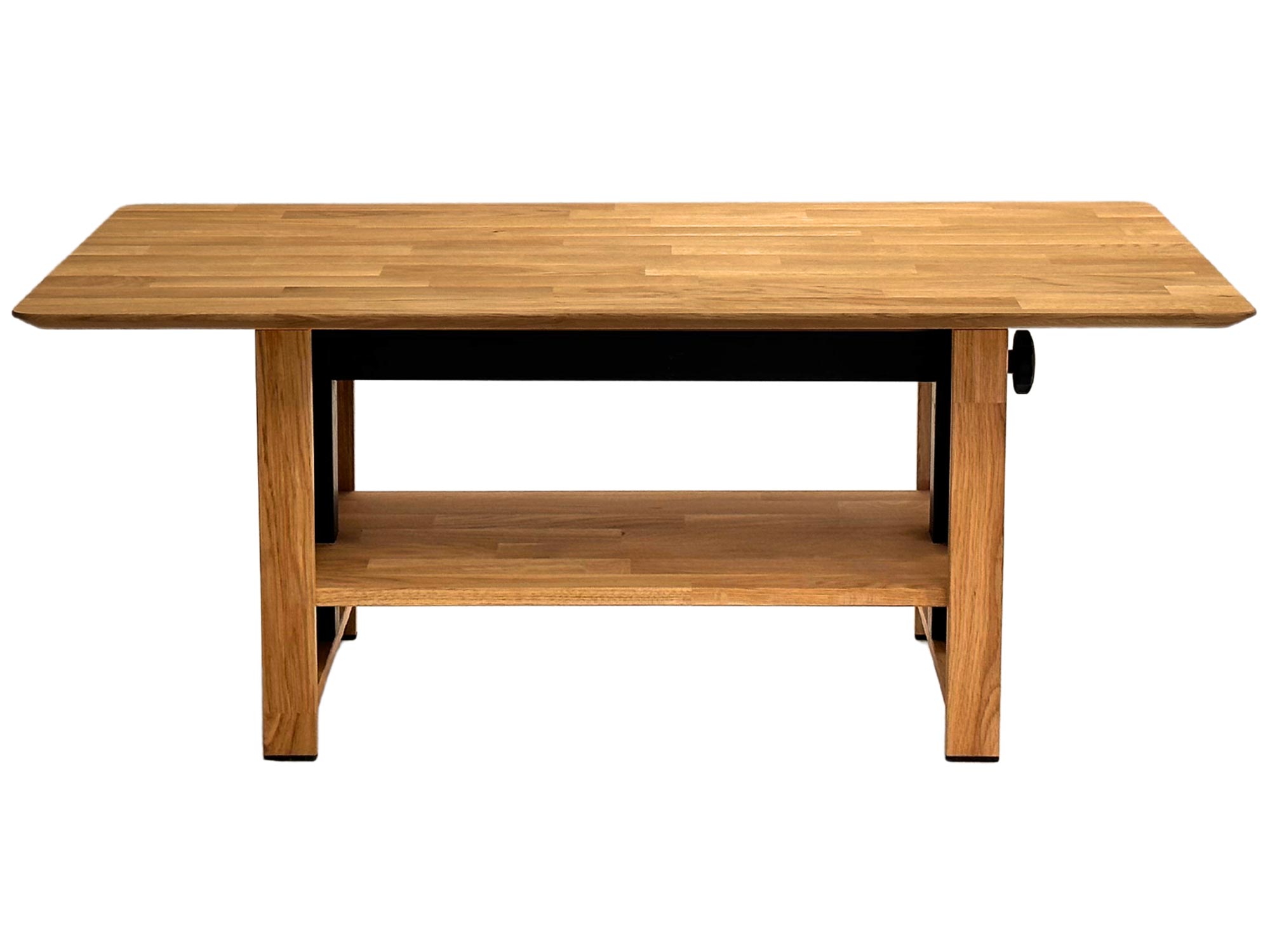 Prosty stolik z czarnym stelażem i drewnianym blatem