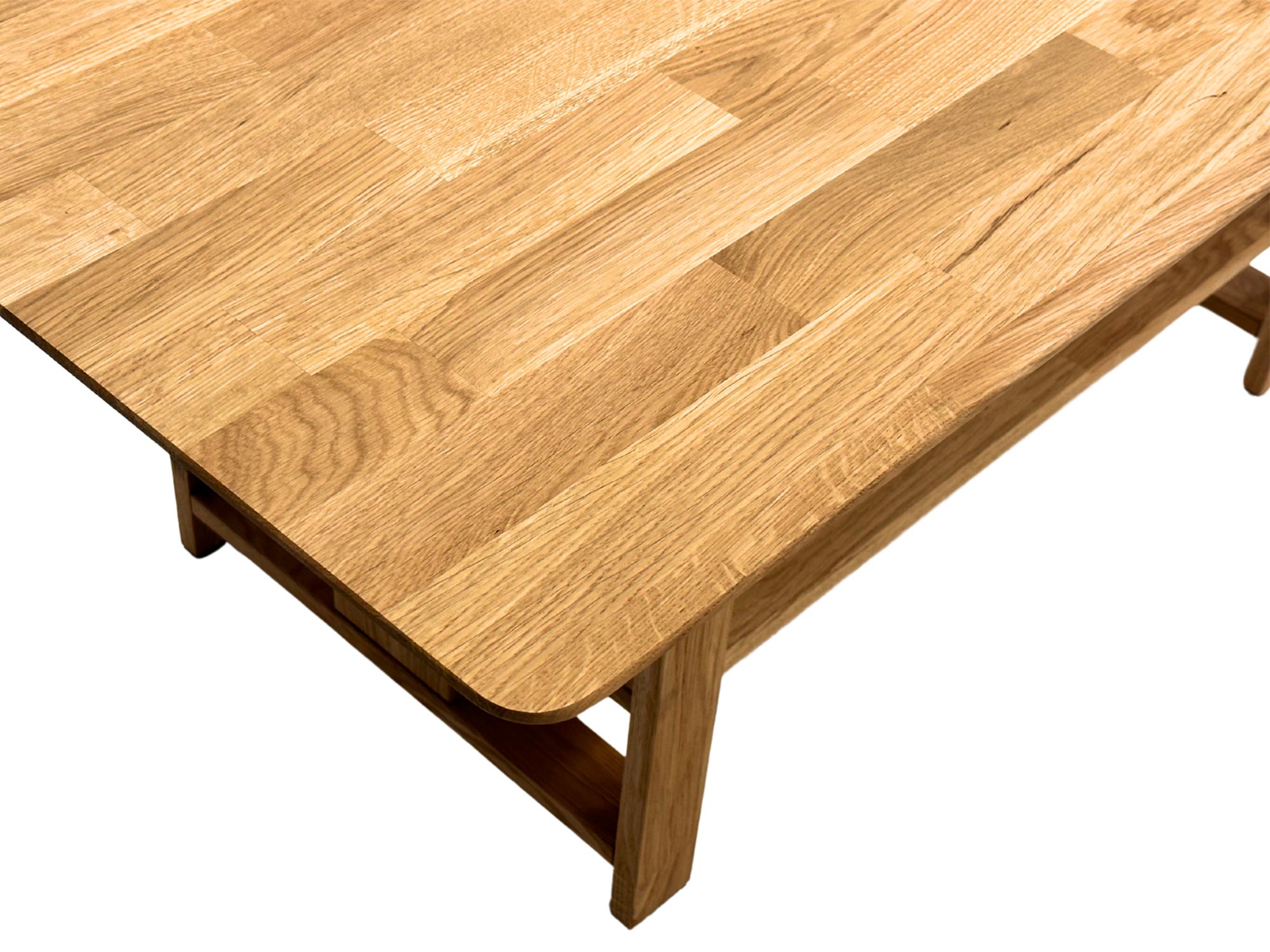 Narożnik blatu z widocznym usłojeniem i frezowaną krawędzią