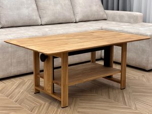 Miniaturka 7 - Dębowy stolik kawowy w jasnym salonie z kanapą w tle