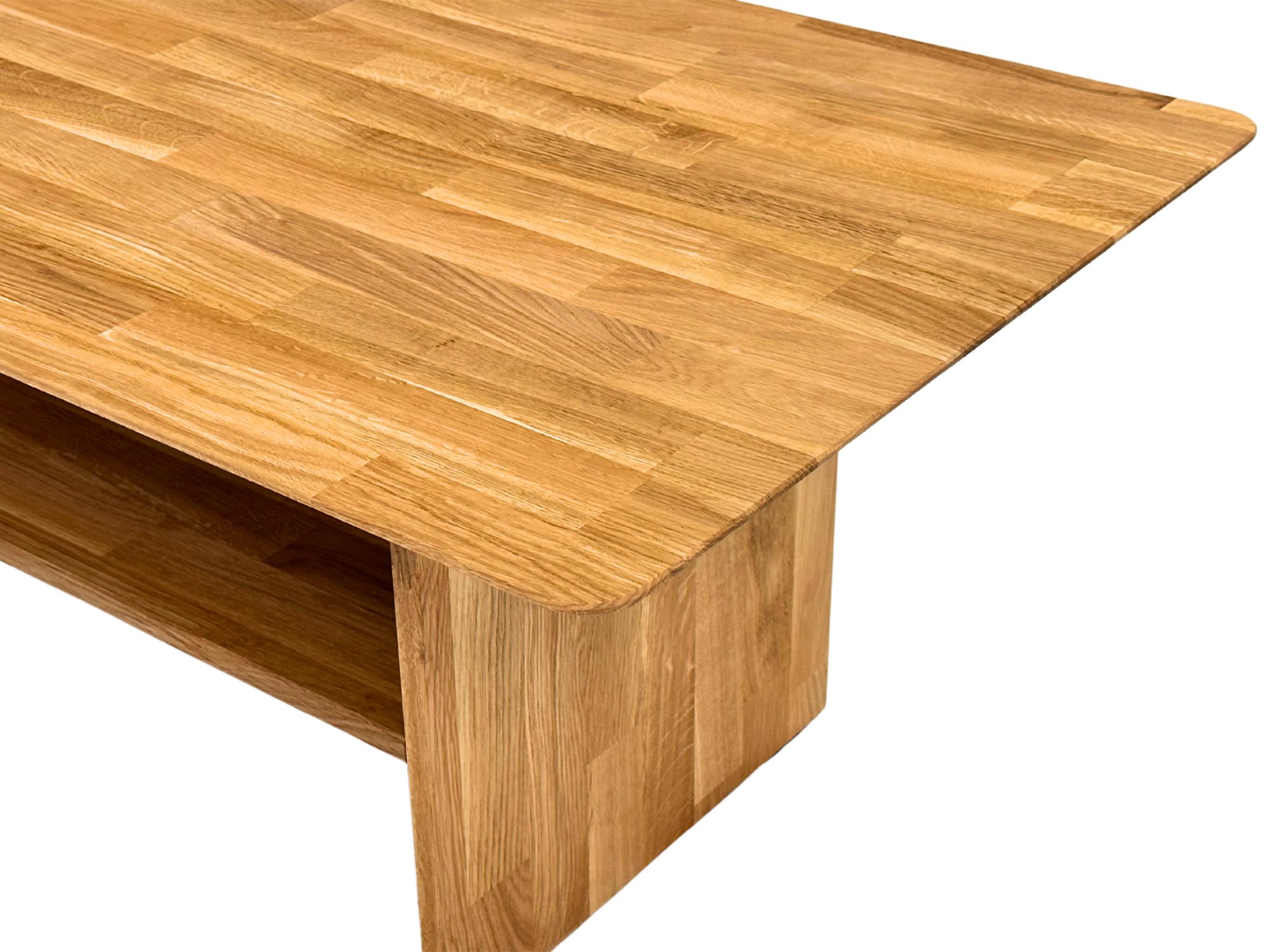 Widok blatu stolika w zbliżeniu, pokazujący strukturę drewna