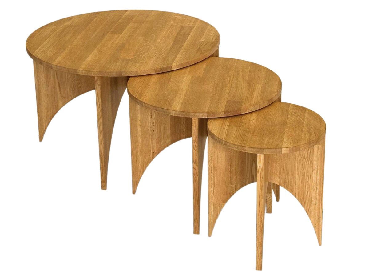 Rundes 3in1 Couchtisch-Set aus Eiche Taverno