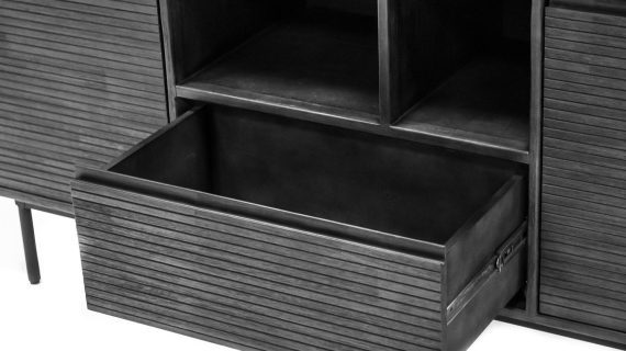 Miniaturka 3 - Detal ciemnej szuflady z metalowymi prowadnicami do salonu