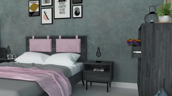 Miniaturka 4 - Zagłówek do łóżka z różowymi poduszkami i drewnianą ramą