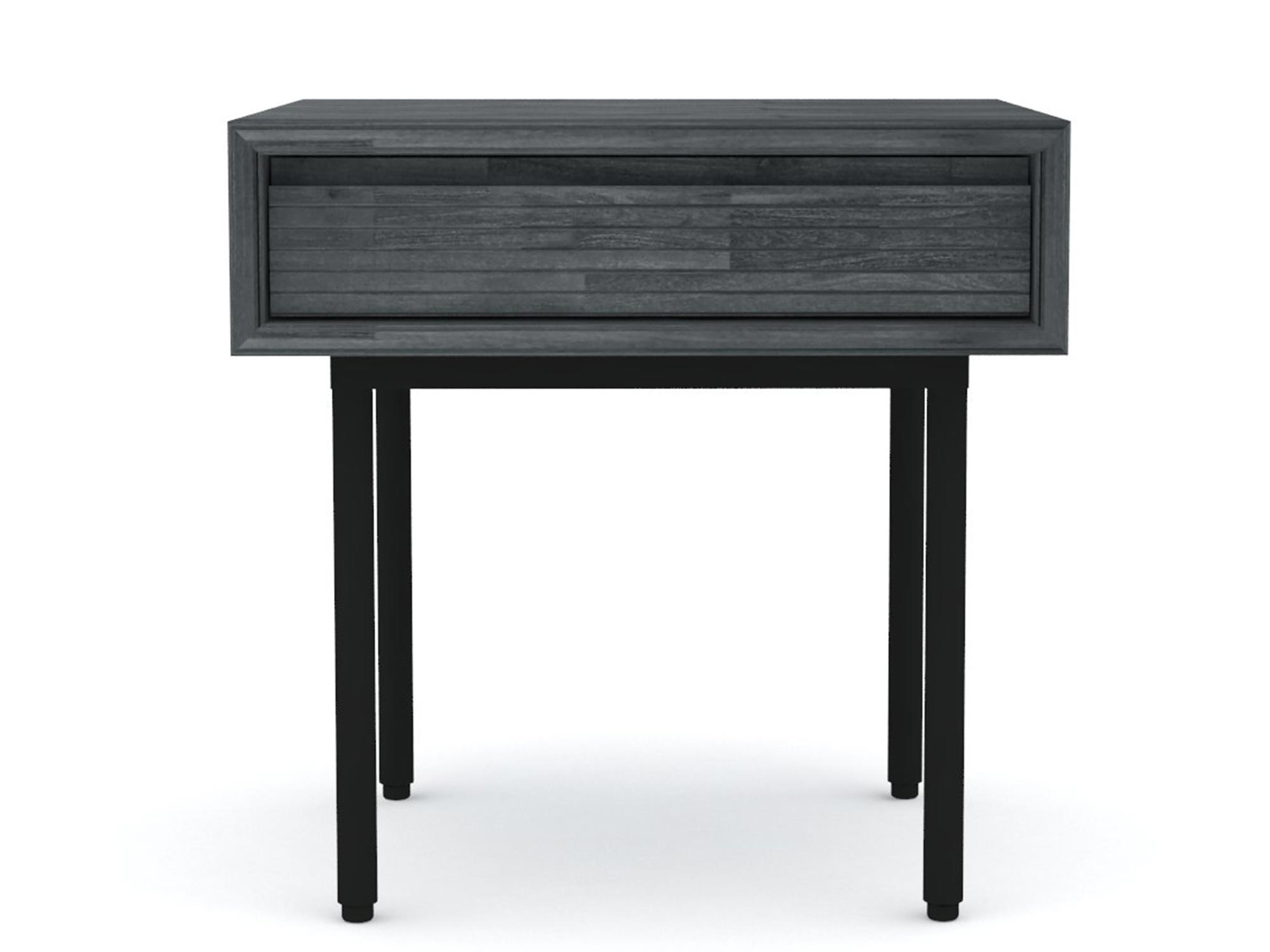 Stolik nocny do sypialni w czarnych barwach do loftowych wnętrz