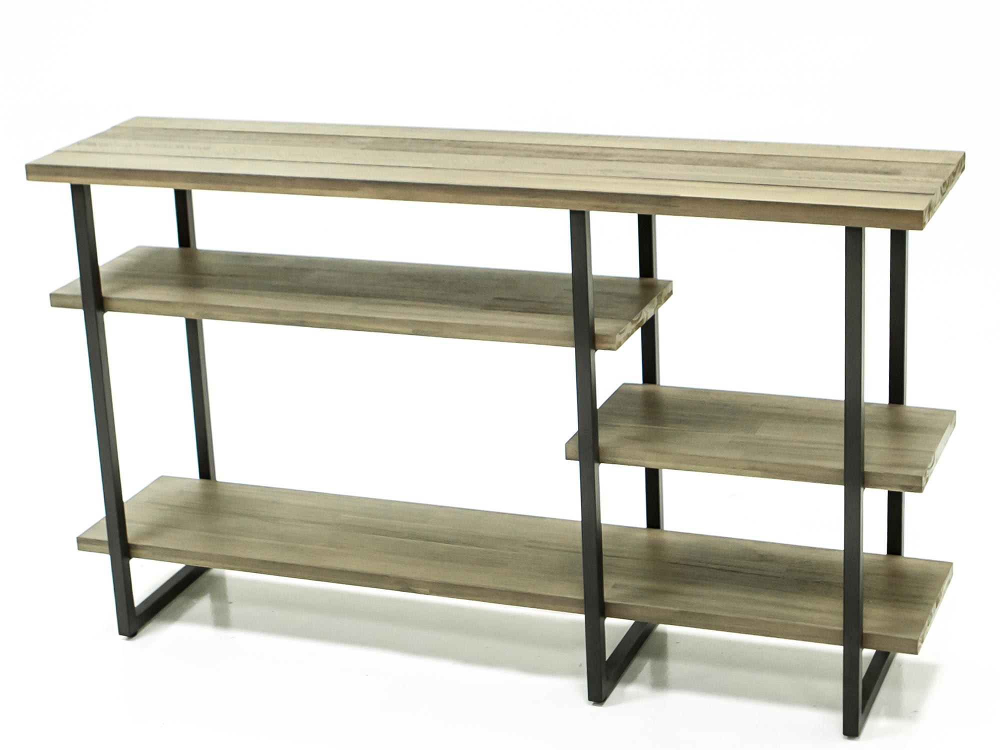 Industrialny regał z MDF i drewnem akacjowym, styl loftowy do salonu