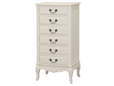 Komoda z szufladami w stylu francuskim z postarzaną bielą