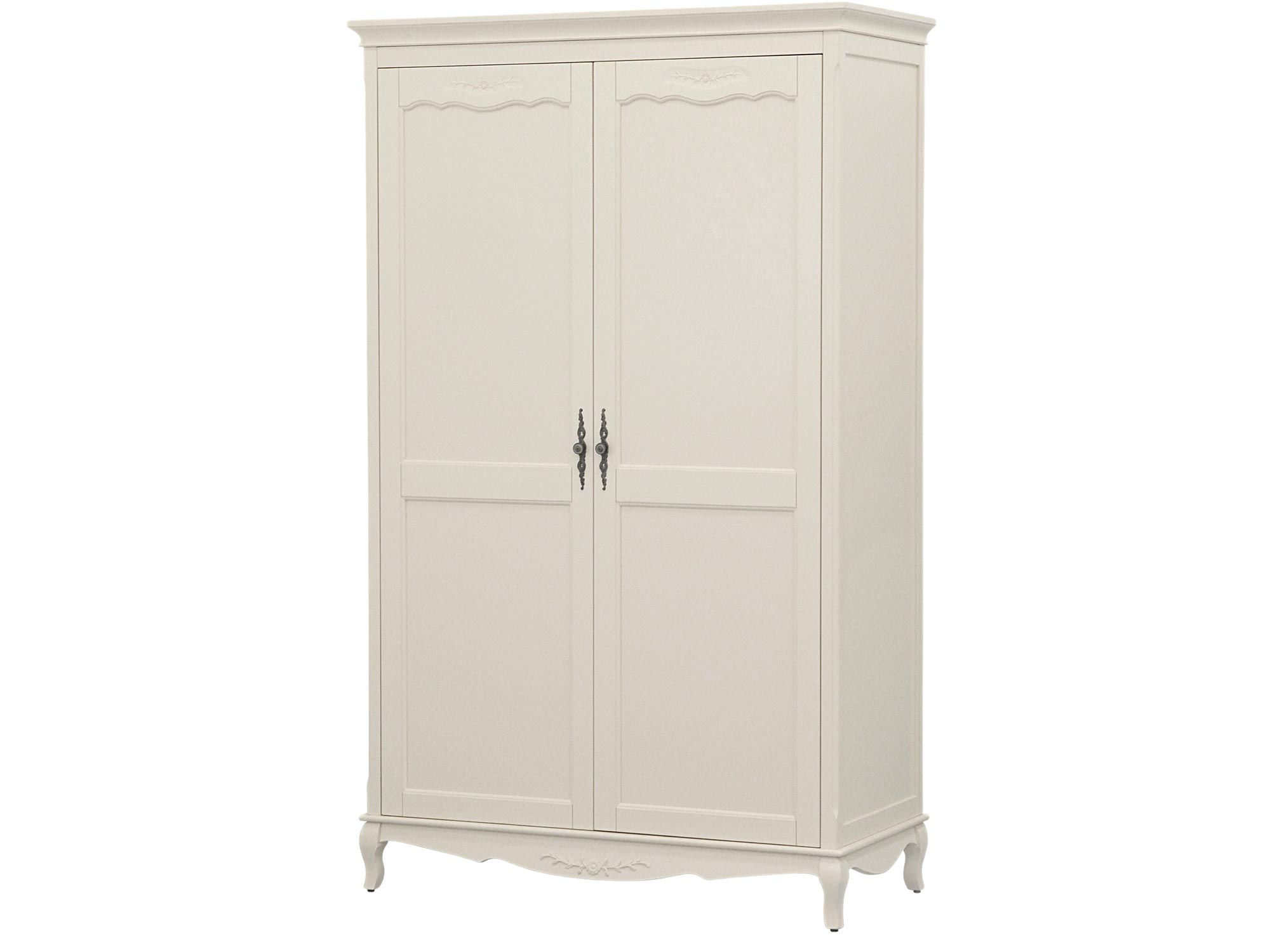 Klasyczna biała szafa z ozdobnymi frezami i wysokimi nóżkami