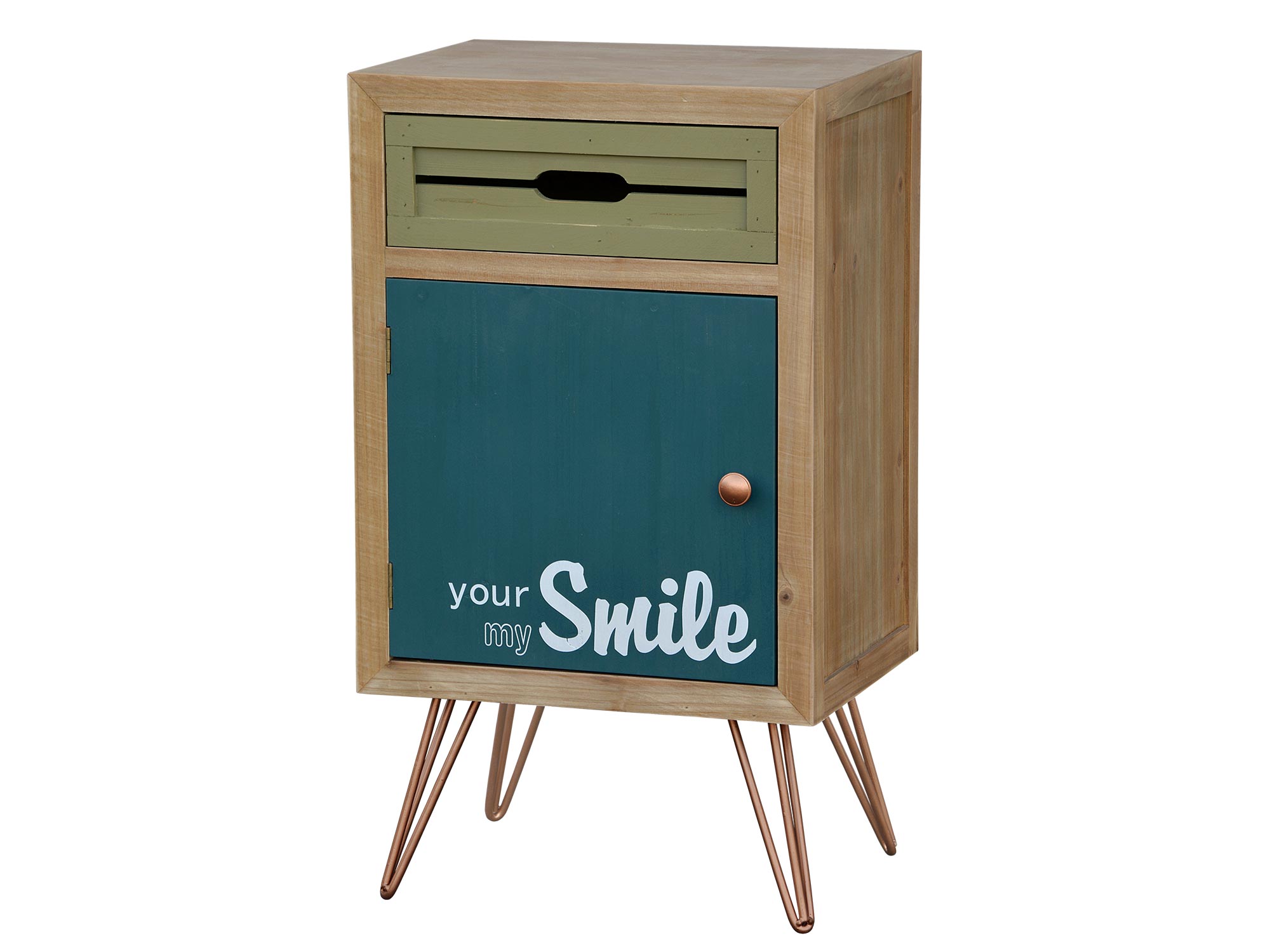 Drewniana szafka nocna z dekoracyjnym frontem w stylu retro kolor zielony