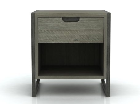 Szafka z drewna i otwartą półką do sypialni w stylu industrialnym