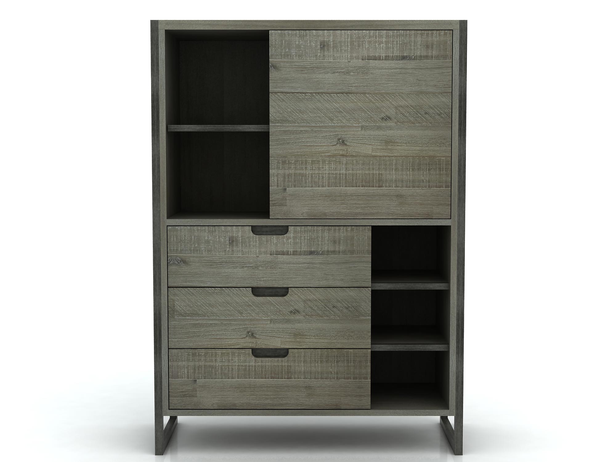 Stylowy regał z MDF i akacji, stalowa rama, idealny do loftowego wnętrza