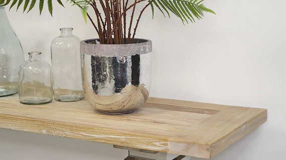 Miniaturka 11 - Konsola glamour z intarsją w naturalnym drewnie i stalowymi nogami – Luxe