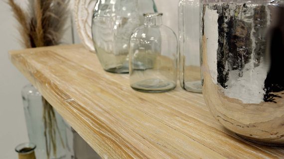 Miniaturka 14 - Konsola glamour z intarsją w naturalnym drewnie i stalowymi nogami – Luxe