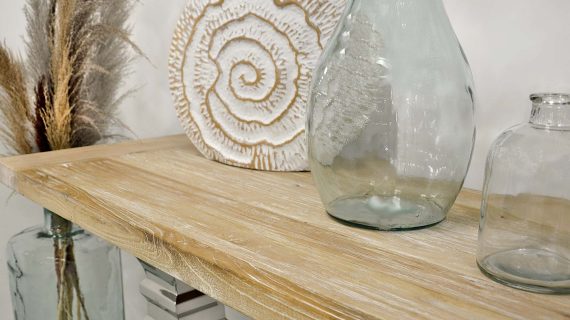 Miniaturka 15 - Konsola glamour z intarsją w naturalnym drewnie i stalowymi nogami – Luxe