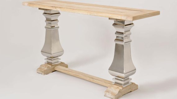 Miniaturka 1 - Konsola glamour z intarsją w naturalnym drewnie i stalowymi nogami – Luxe