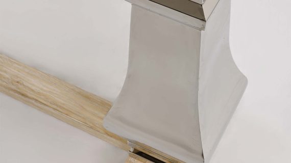 Miniaturka 4 - Konsola glamour z intarsją w naturalnym drewnie i stalowymi nogami – Luxe