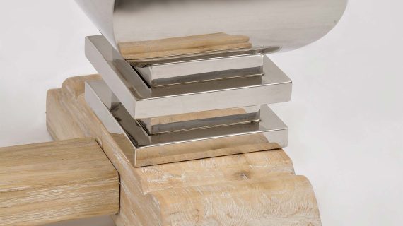 Miniaturka 5 - Konsola glamour z intarsją w naturalnym drewnie i stalowymi nogami – Luxe