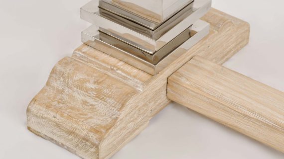 Miniaturka 6 - Konsola glamour z intarsją w naturalnym drewnie i stalowymi nogami – Luxe