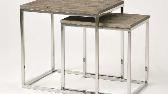 Miniaturka 2 - Zestaw stolików na stalowej ramie z drewnianym blatem i intarsją – Luxe