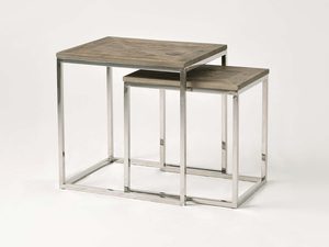 Miniaturka 3 - Komplet dwóch stolików glamour chrom i drewno parkietowe