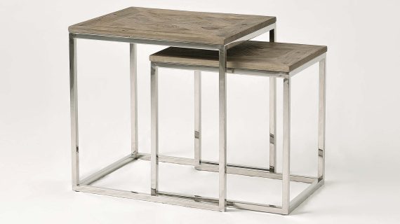 Miniaturka 3 - Zestaw stolików na stalowej ramie z drewnianym blatem i intarsją – Luxe