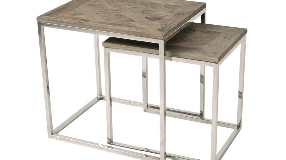 Miniaturka 1 - Zestaw stolików na stalowej ramie z drewnianym blatem i intarsją – Luxe