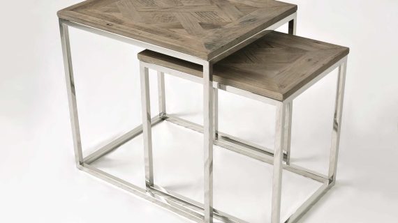 Miniaturka 4 - Zestaw stolików na stalowej ramie z drewnianym blatem i intarsją – Luxe