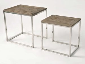 Miniaturka 5 - Stoliki kawowe wsuwane industrialne chrom drewno bielone