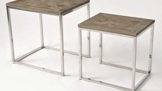 Miniaturka 5 - Zestaw stolików na stalowej ramie z drewnianym blatem i intarsją – Luxe