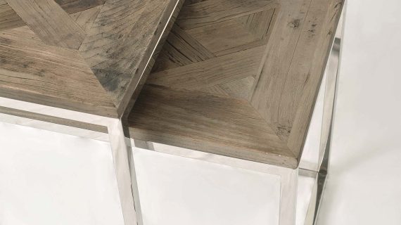 Miniaturka 6 - Zestaw stolików na stalowej ramie z drewnianym blatem i intarsją – Luxe