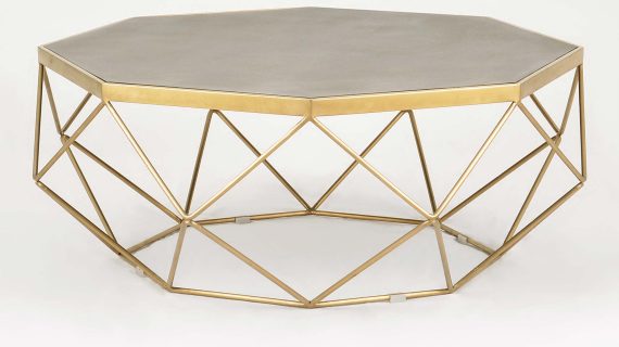 Miniaturka 1 - Stolik kawowy w stylu glamour z geometryczną ramą i cementowym blatem – Luxe