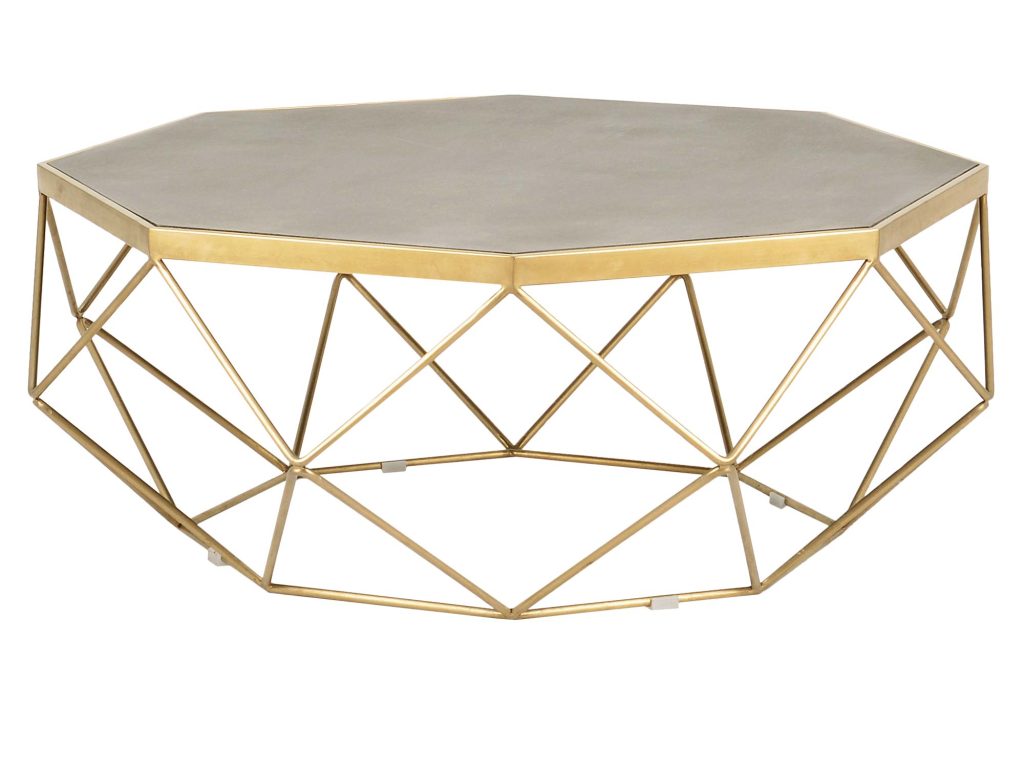 Stolik kawowy w stylu glamour z geometryczną ramą i cementowym blatem – Luxe