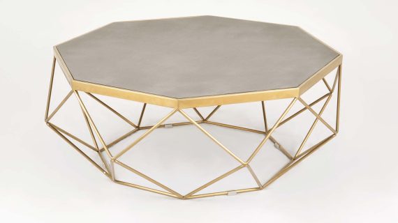 Miniaturka 2 - Stolik kawowy w stylu glamour z geometryczną ramą i cementowym blatem – Luxe