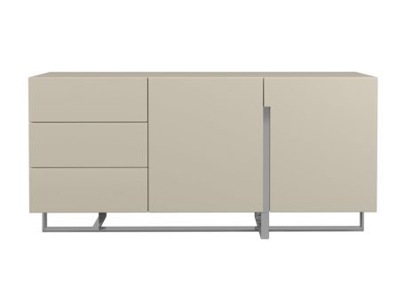 Beżowa komoda z MDF i trzema szufladami, stalowa rama, styl skandynawski