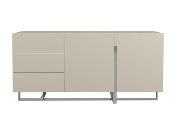 Béžová komoda z MDF a třemi zásuvkami, stalowa rám, skandinávský styl